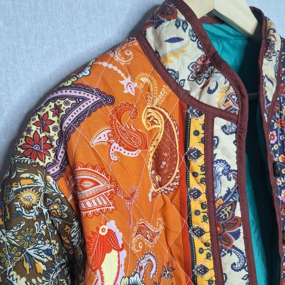 💙 Quilted Patchwork Lined Cotton Blend Jacket Size M/L Cottage Boho Preppy Hipp - Picture 6 of 8